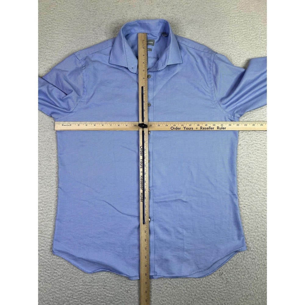 Michael Kors Shirt Mens Large Blue Slim Fit Long Sleeve Dress Button Front - Picture 8 of 10